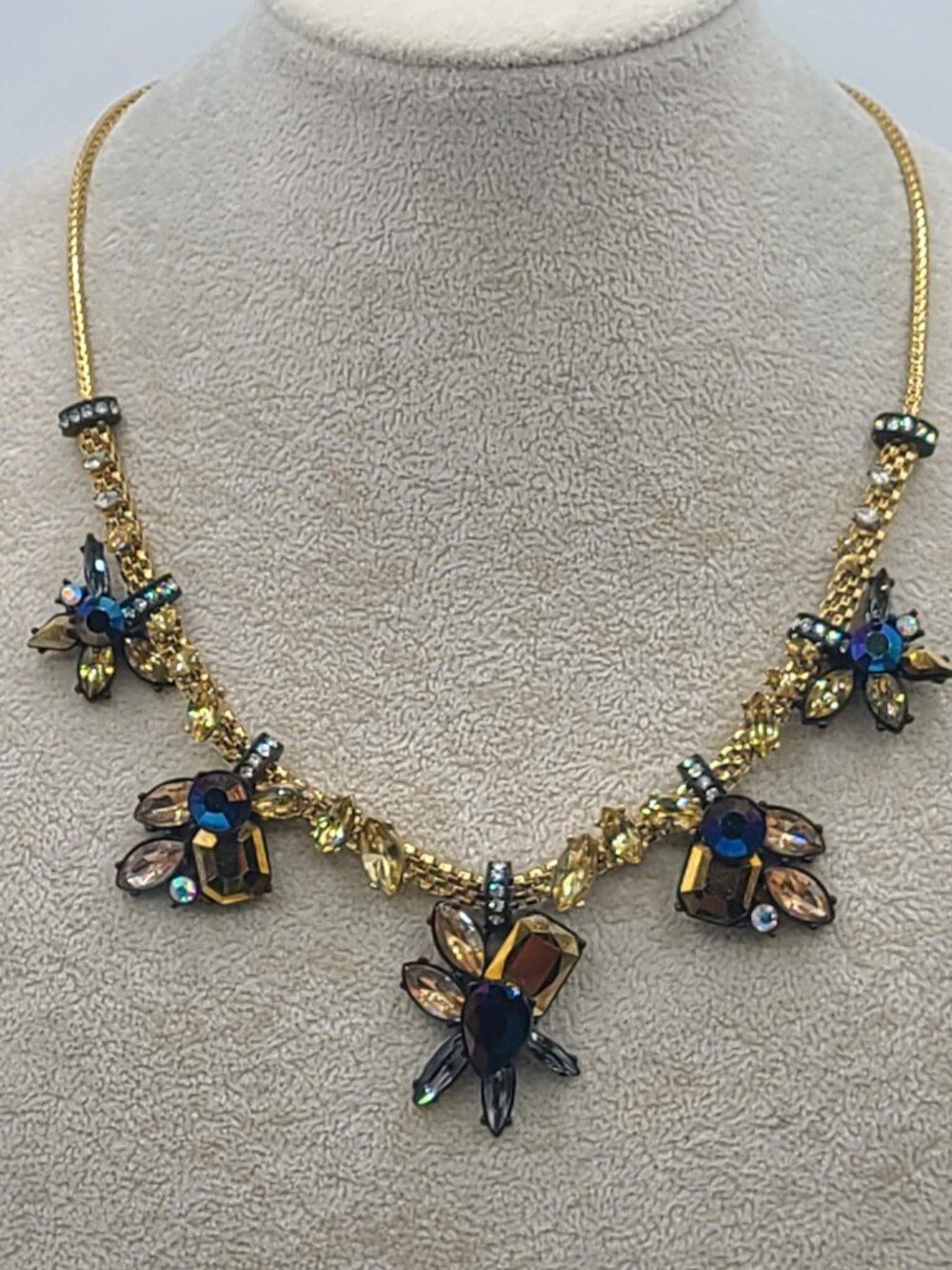 J Crew Dark Blue Gold Crystal Snake Chain Necklace NWOT